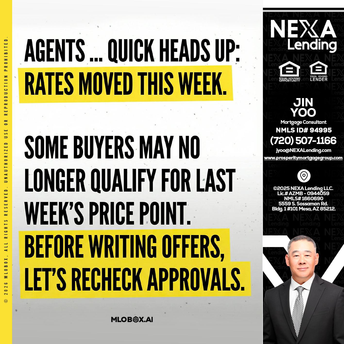 agents quick heads up - Jin Yoo -Mortgage Consultant